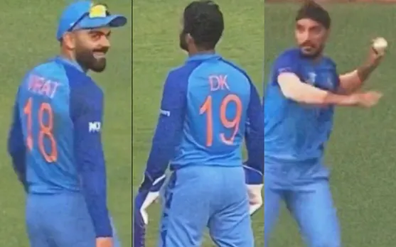 Virat Kohli, Dinesh Karthik, and Arshdeep Singh for India