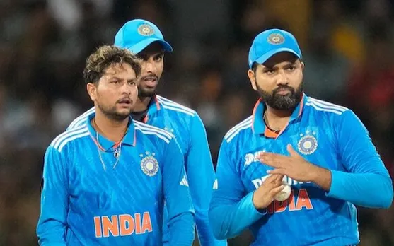 Kuldeep Yadav, Tilak Varma and Rohit Sharma during Asia Cup 2023
