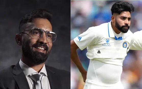 Dinesh Karthik, Mohammed Siraj and Rohit Sharma (Source - Twitter)