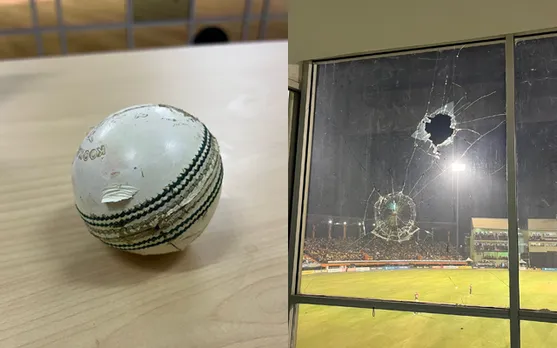 Jamaica Tallawahs batter Fabien Allen cracks window with six during CPL 2023