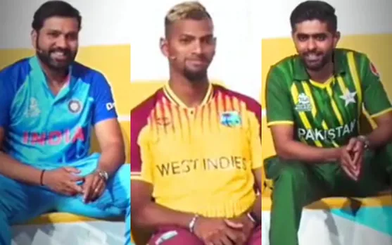 Rohit Sharma, Nicholas Pooran, and Babar Azam at all captain's press conference