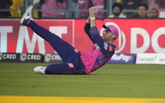Jos Buttler got injured while taking a catch (Source - Twitter)