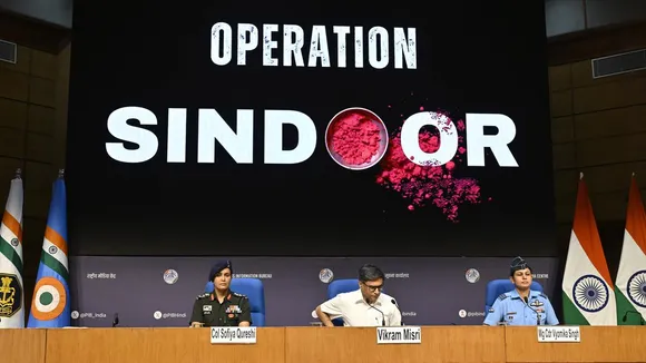 Col Sofiya Qureshi, Foreign Secretary Vikram Misri and Wing Commander Vyomika Singh druing the press conference about Operation Sindoor.