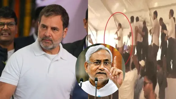 Rahul Gandhi with supporters during a public event in Bihar amid election tensions.