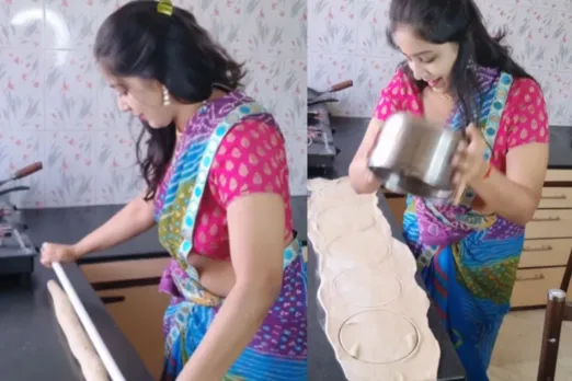 Daughter in law making rotis