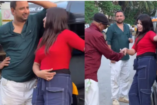 Greedy young woman pairing up with  an old man