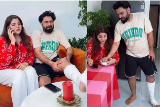 Wife taking help from her husband