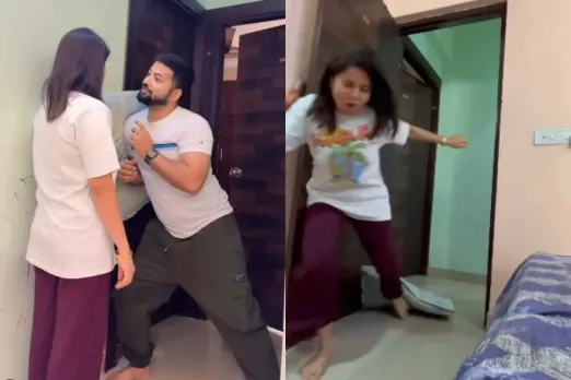 Husband playing a prank on his wife.