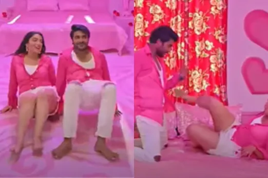 Pradeep Pandey Chintu dancing with  Amrapali Dubey