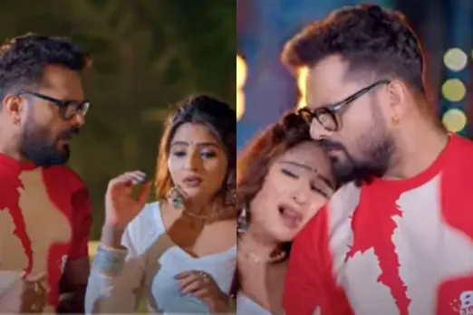 Khesari Lal Yadav dancing with Shivani Singh