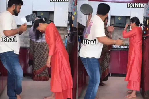 Sister and brother play prank at each other