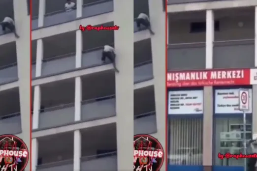 Man escaping out through balcony of eighth floor