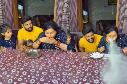 Wife grabs laddu covered under lid on a plate