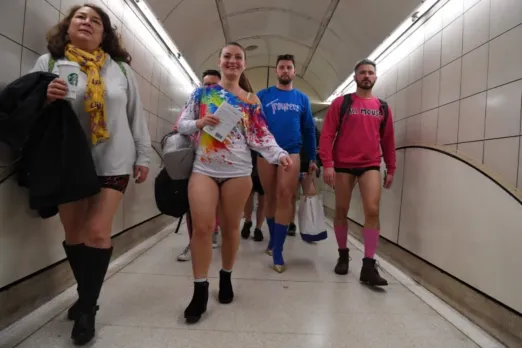 Commuters in London celebrate 12th Annual No Trouser Tube Ride