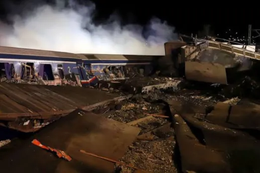 Trains collide head-on in Greece