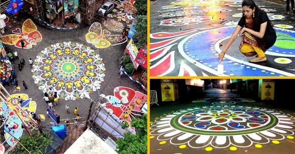 Brilliant! Hundreds create Longest Ever Alpona in Kolkata for Mahalaya!