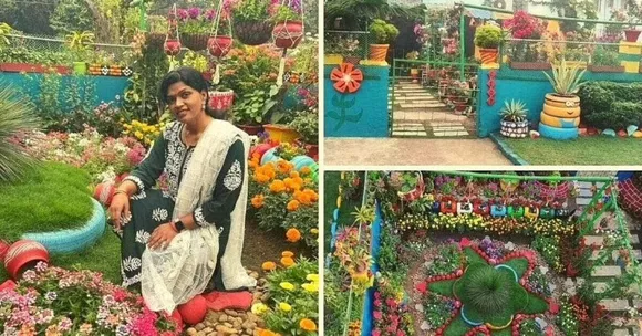 With Upcycled Tyres, Bottles & 600 Plants, Woman Turned her Home into Colourful Oasis