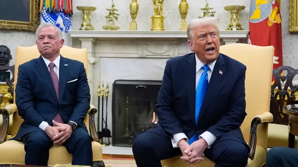 Palestine issue, Gaza conflict, Trump Gaza proposal, King Abdulla of Jordan, President Donald Trump speaks with Jordans King Abdullah II in the Oval Office at the White House, Tuesday, Feb. 11, 2025, in Washington
