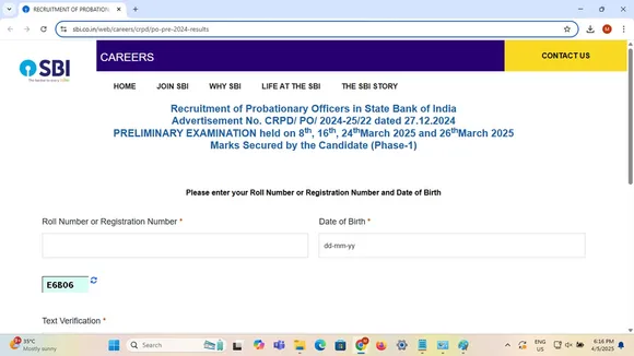 SBI PO Prelims Result 2025