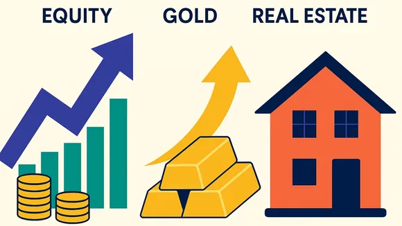 equity vs gold vs real estate returns, 20 year investment comparison India, best long term asset India, stock market vs gold vs property