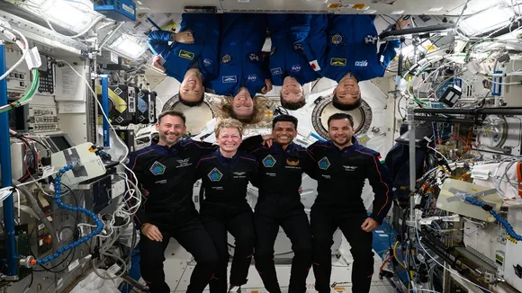 Shubhanshu Shukla with other astronauts aboard ISS