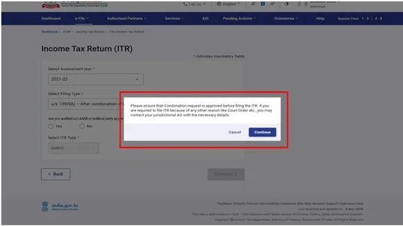 Income Tax Condonation Request