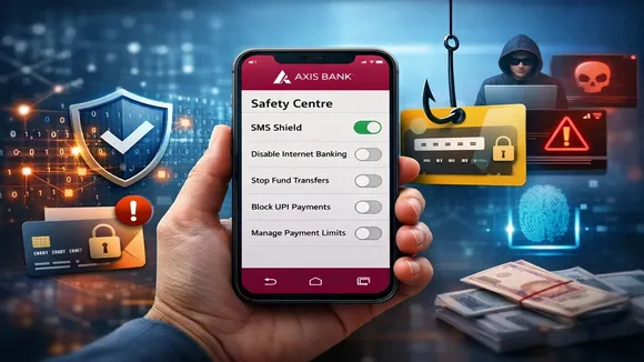 Axis Bank Safety Centre app interface showing digital banking security features