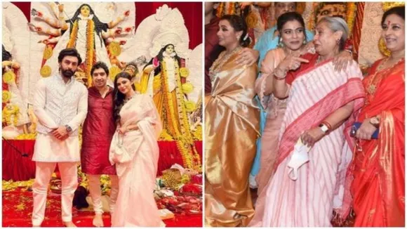 Durga Puja, Durga Puja pandal, Ranbir Kapoor, Ayan Mukerji, Mouni Roy, Kajol, Jaya Bachchan, Rani Mukerji, Filmmaker Anurag Basu, Durga Puja festivities, Bollywood celebrities, spotted, Mumbai