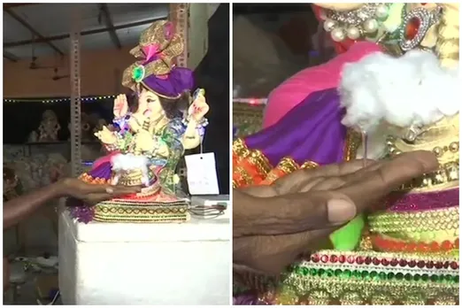 ganesh chaturthi 2020 ganeshotsav 2020 ganapati idol with sanitizer give sanitizer to your hands