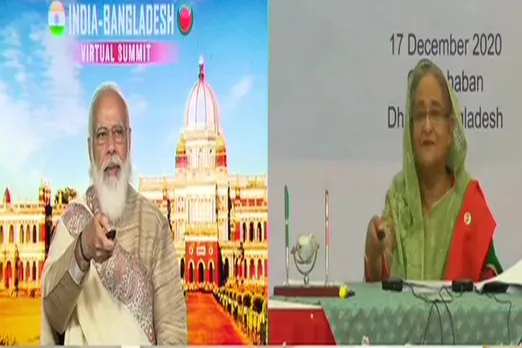 PM MODI Bangaladesh pm sheikh hasina inaugerated Chilahati-Haldibari rail link and commemorative stamp on Sheikh Mujibur Rahman Bangabandhu-Bapu Digital Exhibition
