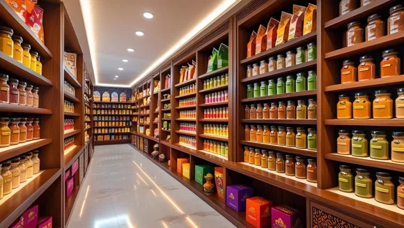 A modern kirana store selling packaged Indian spices