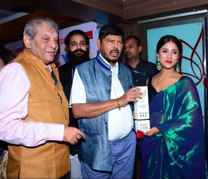 Minister Ramdas Athawale-jee with TV Star Ulka Gupta and guest Ashvin Thakker