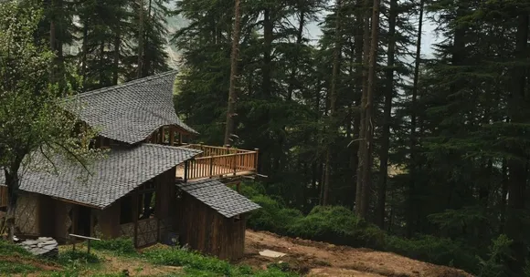The sloping roofs of a structure built using kath kuni architecture allow the rainwater to flow away