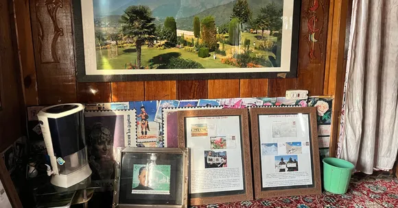 Frames inside the philately section showcase special covers, stamps, and scenes from Kashmir’s postal history.