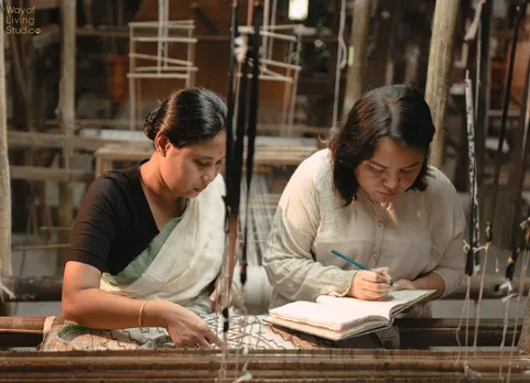 Artisan weaver Baby Dutta and Jagrity at one of their indigenous Eri silk looms at the Studio