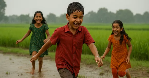 In Madhya Pradesh, children welcome the first rains with playful songs and games that teach them rain’s value for crops and life.
