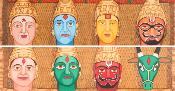 Pethechi Zatra installation at the Museum of Goa, depicting the annual reunion of the twin Peth masks. (Artwork by Kausalya Gadekar)