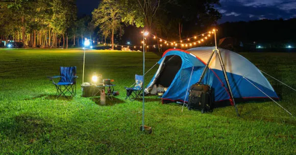 family winter camping at home