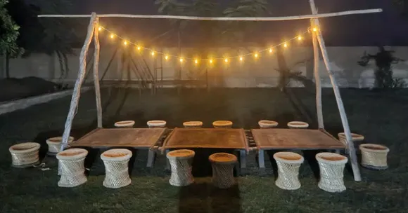 family winter camping at home