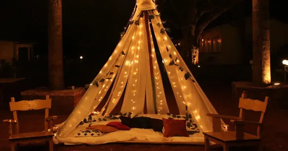 family winter camping at home