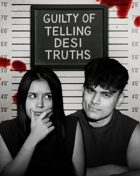 A black and white frame against a crime-scene background to depict the popularity of crime as a genre in the top Indian podcasts 2025, making Desi Crime one of the best podcasts India.