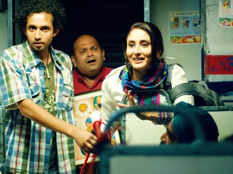 A woman stands in a train with two men to depict how an epic Bollywood love story would never have transpired had the woman's former partner hadn't embraced ghosting in relationships.