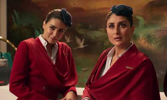 Kareena Kapoor Khan in Crew (2024), wearing a red airline uniform, representing her contemporary on-screen evolution