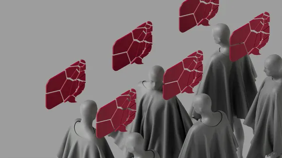 A picture of mannequins and red colour to depict rage baiting in the Indian attention economy which uses anger as a marketing tool