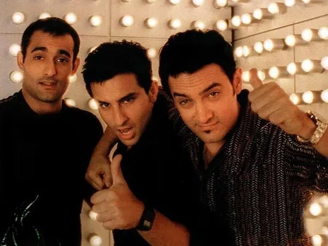 A picture of the three men of Dil Chahta Hai, a film that fuelled the idea of bromance, leaving no scope of queer romance in Bollywood, until queer Bollywood fanfiction about it emerged to represent queer culture in India