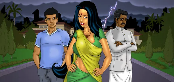 A frame of Savita Bhabhi, to depict erotica in India given Indian porn bans, before  ChatGPT erotica in India