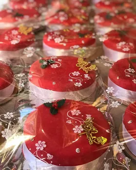 A picture of red coloured Christmas desserts India at Glenarys Bakery which also make for the best Christmas cakes India