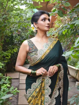 Is it her mystery that draws you, or the way she walks through it 💚Saree by @sujatradesigns#Sha