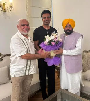 Punjab State Hon'ble CM  Sardar Bhagwant Mann-jee (right) with Ashwini Chatterley and Abhishek Singh