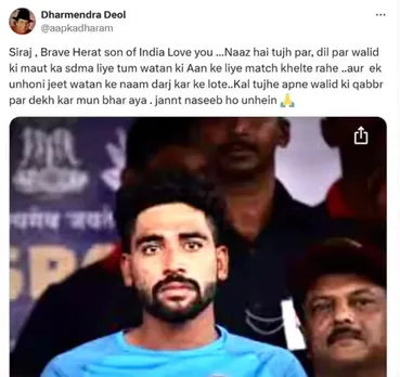 Dharmendra Tweet for Mohammed Siraj